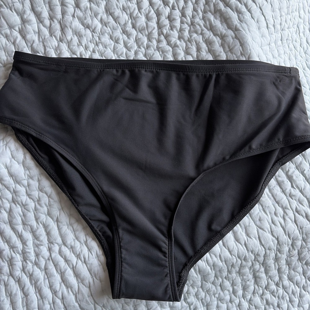 High Waist Bikini Bottom Womens Size L Black Swim Briefs Sleek Swim Neutral‎